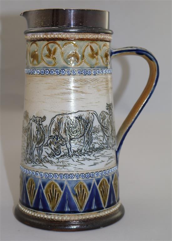 A Doulton Lambeth jug, decorated by Hannah Barlow 9.5in.